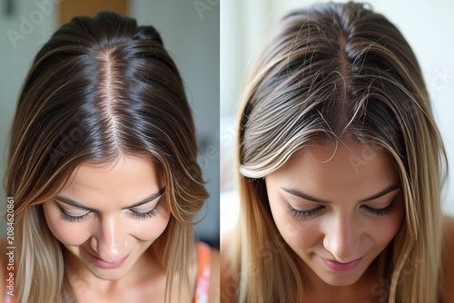 Before and After Photos: Woman's Scalp Transformation with Dandruff Shampoo - From Dry Flaky Hair to Clean Healthy Hair