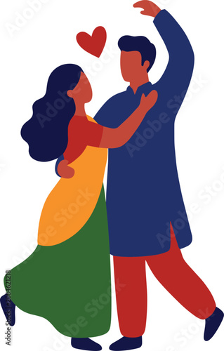 Couple in traditional Indian attire dancing. Indian couple dancing in traditional clothing for wedding themes
