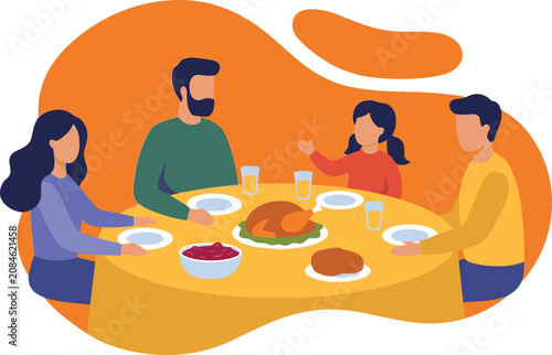 Family having holiday dinner with roasted turkey. Family sharing a meal with roasted turkey for holiday celebration