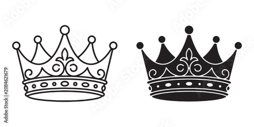 Canvastavla Black and white royal crown icons Vector, illustration