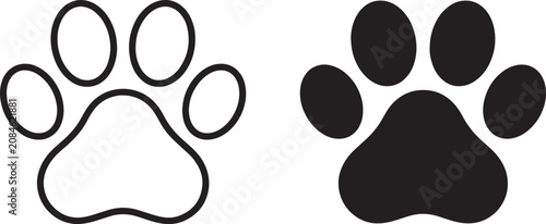 Bild auf Leinwand Black dog paw print icons, one outlined and one filled Vector, illustration
