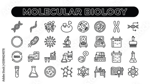 Photos Molecular biology line icons set including DNA sequence virus cell microscope an