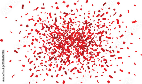 Red confetti explosion against a clean white background during a festive celebration with vibrant motion