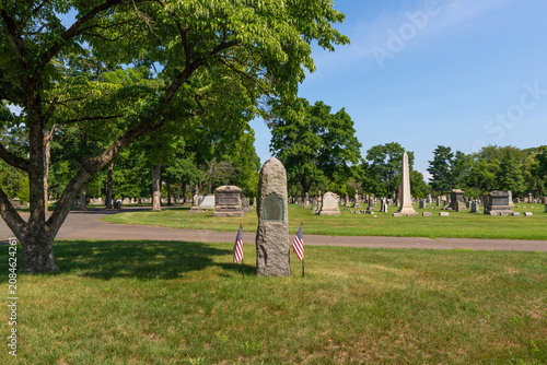 Historic Third Washington's March obelisk at Greenwood Cemetery in Hamilton Township, New Jersey.