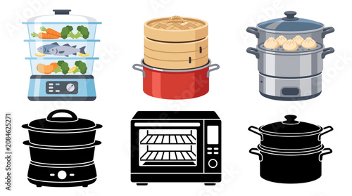 Canvas Print Professional vector collection featuring different food steamer designs, electri