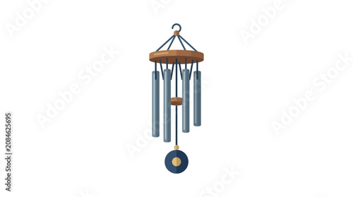 Fotografie Flat illustration of a wooden and metal wind chime