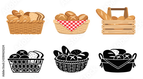 Foto Professional vector collection featuring different bread basket designs, woven b