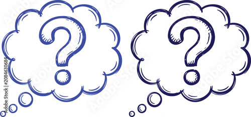Bild auf Leinwand Question mark thought bubbles, blue vector icons, puzzled speech clouds, questio