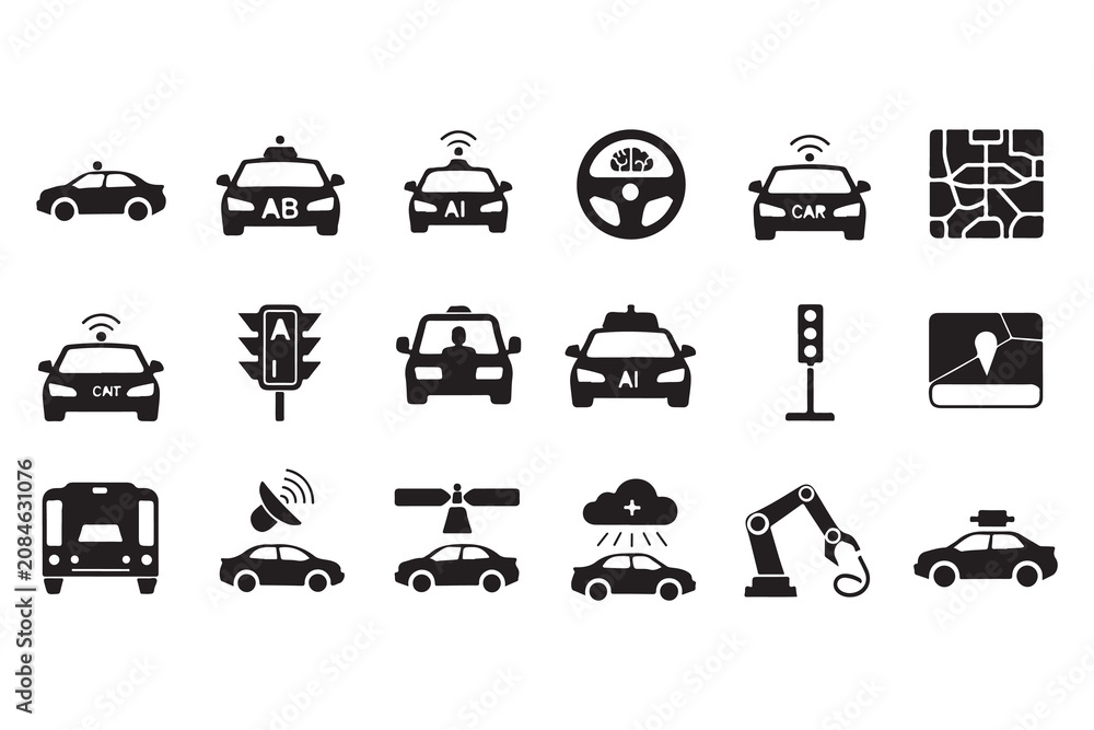 Obraz premium Autonomous Vehicle and Smart Transportation Icon Set