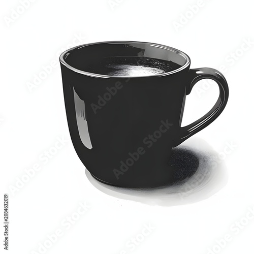 Black ceramic coffee mug with handle isolated.