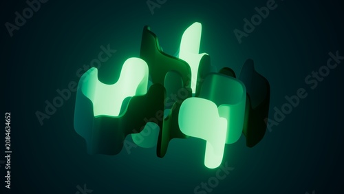 Tableau sur toile Bright neon green abstract shapes hover in a dark 3D space