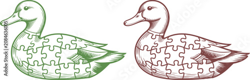 Foto puzzle ducks, jigsaw puzzle pieces, colorful ducks, vector illustration, puzzle
