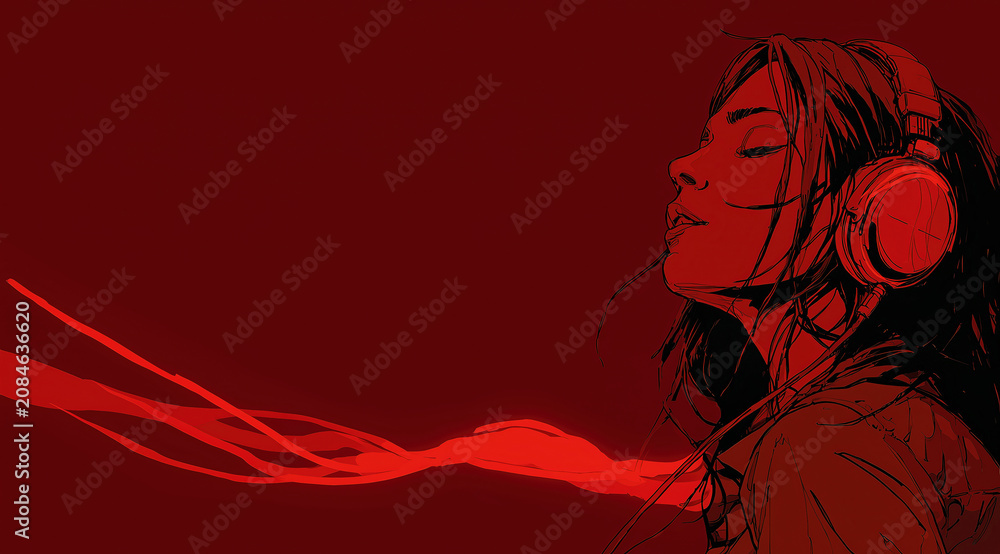 Fototapeta premium Profile of woman listening to audio