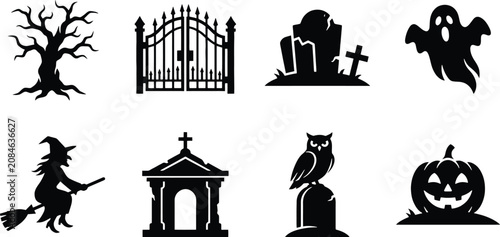 Konstfotografi Halloween Silhouette Icon Set On White Background