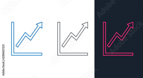 Abstract rising graph vector illustration showing three color variations suitable for analytics and business dashboards.