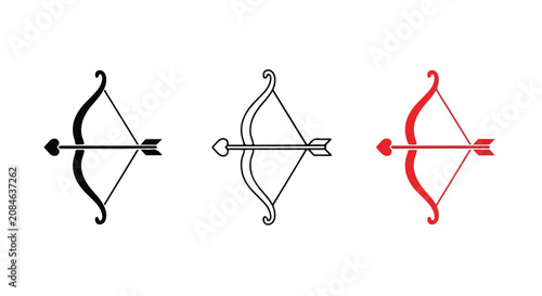 Three Bow and Arrow Archery Variations in Black Gray and Red Colors.