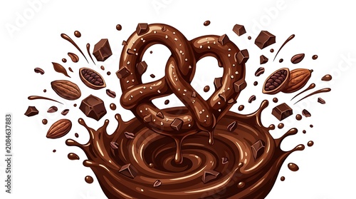 Delicious Chocolate Covered Pretzel Splashing in Rich Chocolate Sauce.