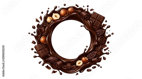 Chocolate Splash Frame with Hazelnuts and Chocolate Bars.