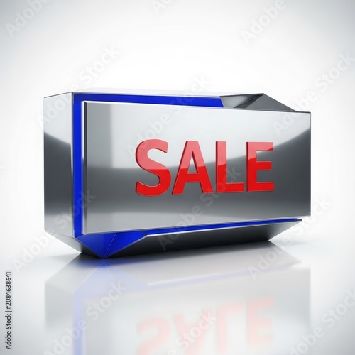 3 d silver and blue sale banner block with red text