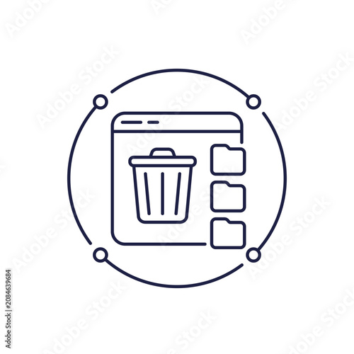 delete files icon with trash bin and folders in line design