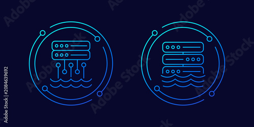 Data lake icons, storing raw data linear design