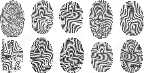 Foto Fingerprint icons, gray fingerprint marks, thumbprint symbols, fingerprint colle