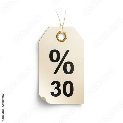 Beige price tag with 30 percent discount symbol, isolated on white