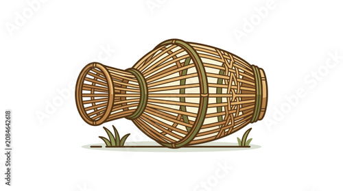 Bild auf Leinwand Traditional Bamboo Fish Trap Vector Illustration