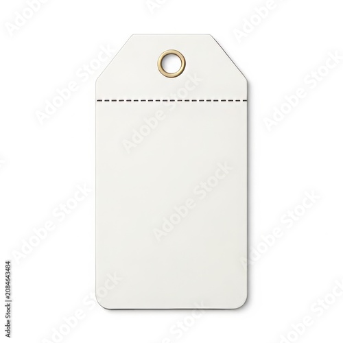 Blank white coupon tag with gold ring, white background