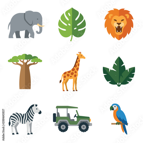 Photography A collection of colorful safari animal vector illustrations featuring wild creat