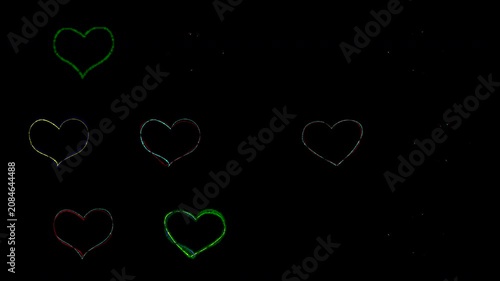 Set of Hand Drawn White Heart Shapes Blinking on Black Background. Scratch Love Animation with Glitch Effect. Valentine's Day projects, romantic videos, love themed content, social media, VJ loops