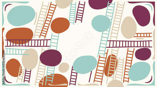 Foto Abstract illustration of colorful ladders and organic oval shapes in a playful hand drawn style