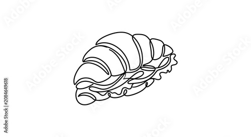 Quadro su tela Single line drawing of a croissant sandwich on a white background
