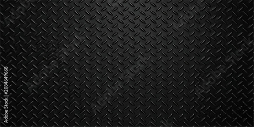 Dark Black Diamond Plate Metal Texture Vector Background with Industrial Steel Pattern Embossed Grunge Surface Abstract Design