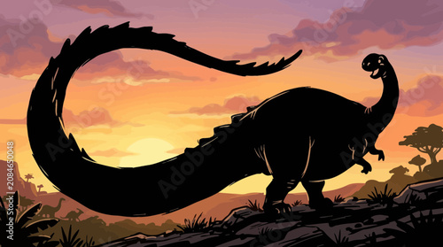 Large Dinosaur Silhouette Walking Alone.
