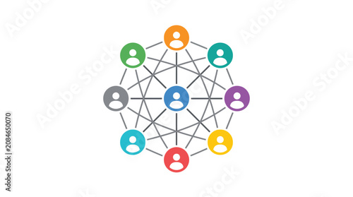Network connections, people icons, social media, community, teamwork, colorful vector graphics