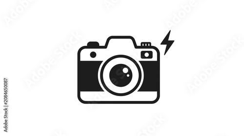 Camera icon, photography symbol, black and white, vector graphic