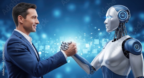 Businessman shaking hands with an artificial intelligence robot
