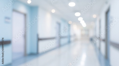 Very Blurred Modern Hospital Corridor Background with Copy Space