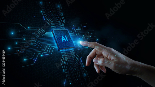 hand with AI circuit board