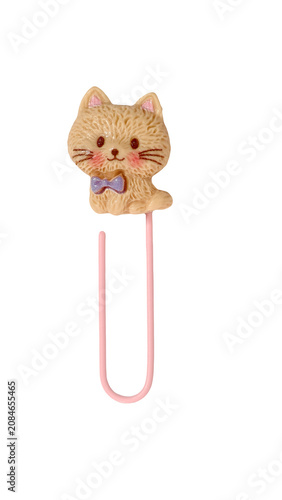 Cute cat paper clip bookmark isolated on transparent background