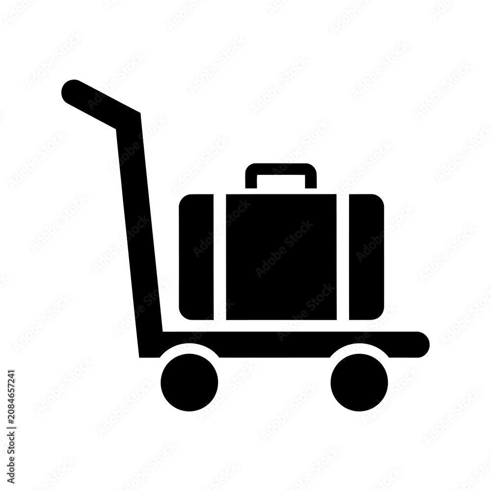 Naklejka premium Luggage trolley cart with suitcase for travel icon.