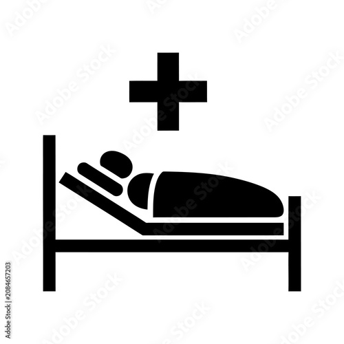 Hospital bed icon with medical cross sign design.