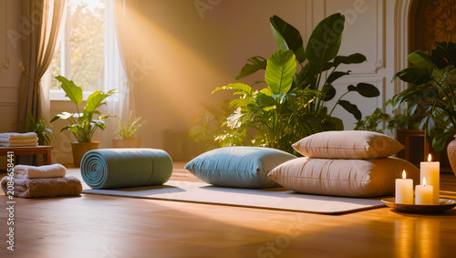 Serene Yoga and Meditation Space with Sunlight
