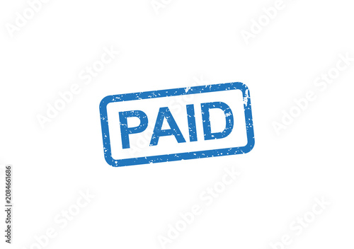 Blue paid stamp with checkmark illustration