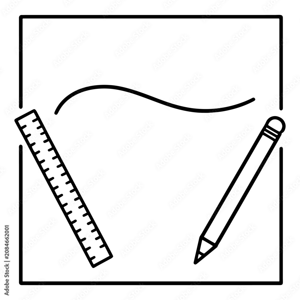 Naklejka premium Minimalist outline icon of a pencil and a ruler for drafting and measurement with drafting measurement education stationary architectural engineering supplies illustration geometry technical