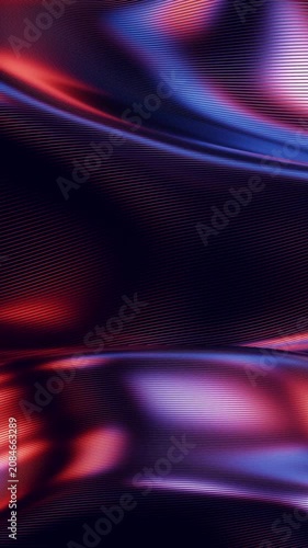Vertical metallic waves loop background with neon red blue reflections