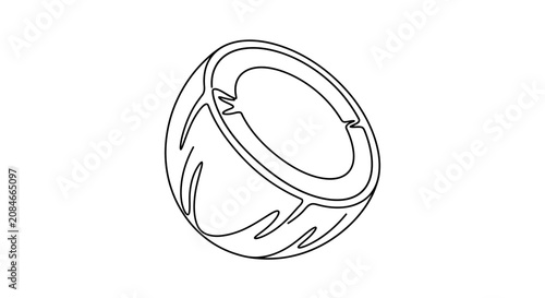 Fotografija Minimalist line art illustration of a halved coconut on a white background