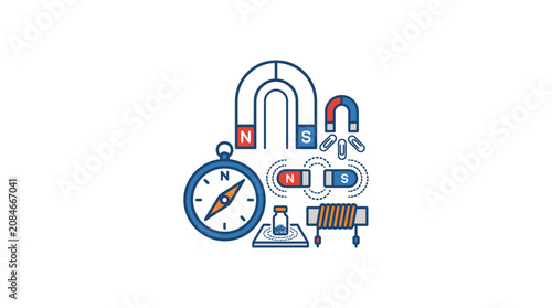 Fotografie Physics Magnetism and Electromagnetism Vector Set