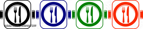 Foto Table setting icons with plate, fork and knife in black, blue, green, and orange
